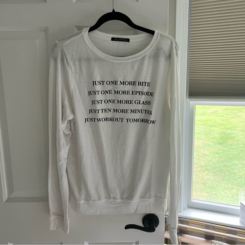 Wildfox White Graphic Crewneck Sweatshirt with Black Text